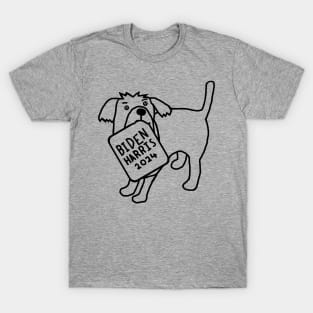 Dog with Biden Harris 2024 Sign Line Drawing T-Shirt